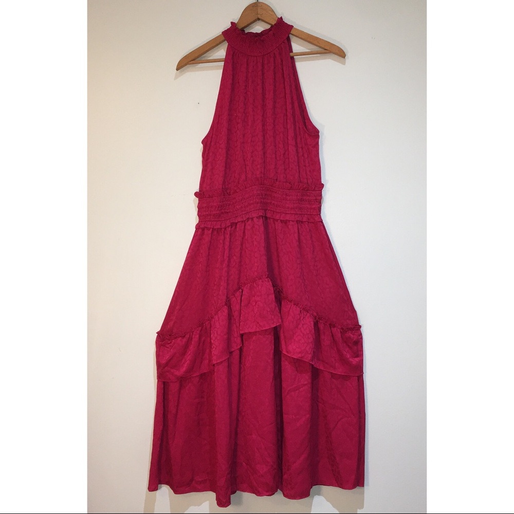 Current Air Anthropologie Magenta Leopard Halter Maxi Dress Medium